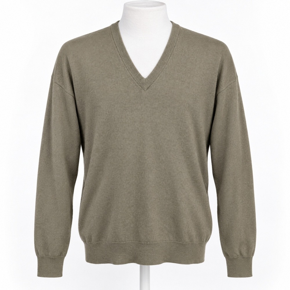 Vintage TSE Silk Cashmere Sweater Mens Size L Green V Neck Classic Quiet Luxury